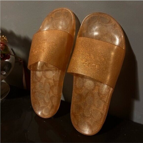 Coach Sparkling Ulyssa Gold Slide Sandals Size 7 - Picture 4 of 8